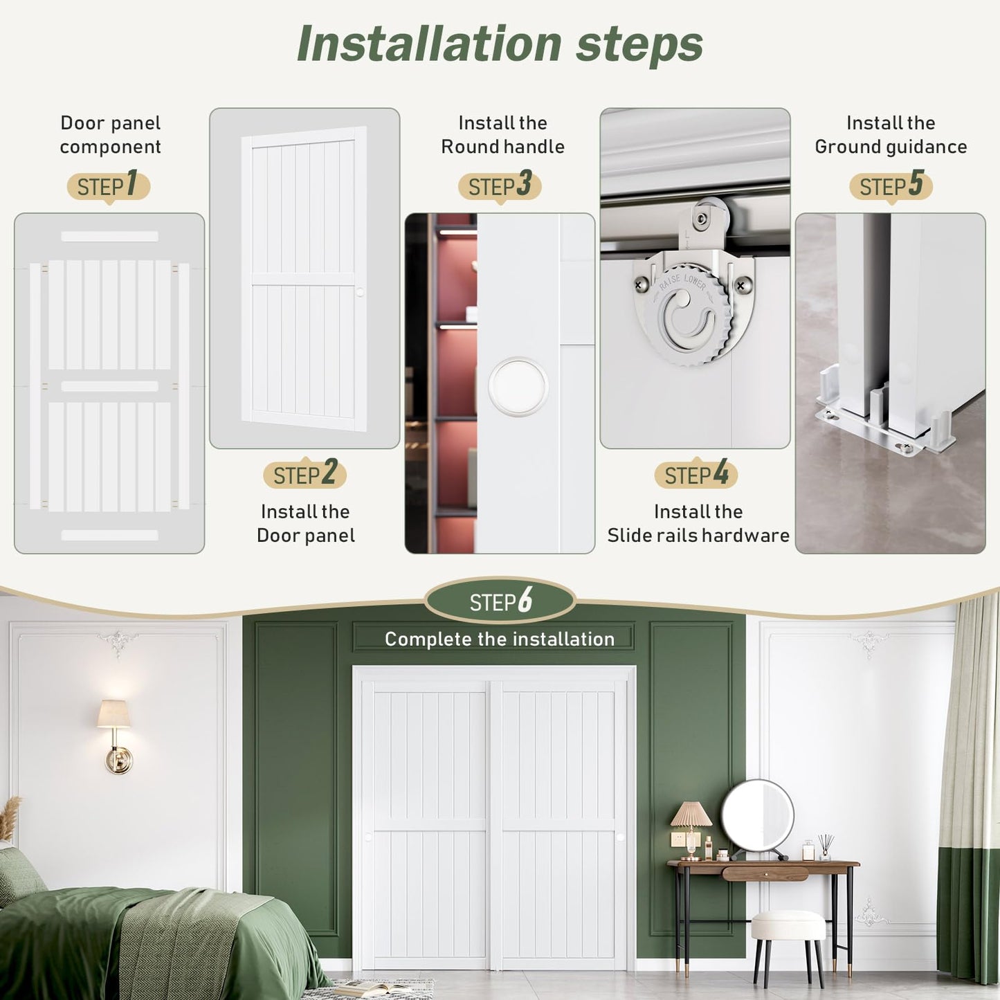 FREDBECK Sliding Closet Doors 72x80(Double 37inch),Bypass Barn Door with Hardware,for Bedroom,White,H Frame,Assemble Required