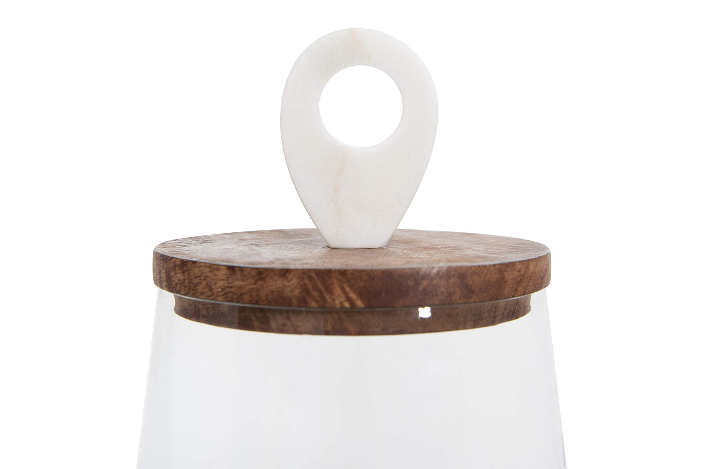 Small Clear Glass Jar with Mango Wood & Marble Lid