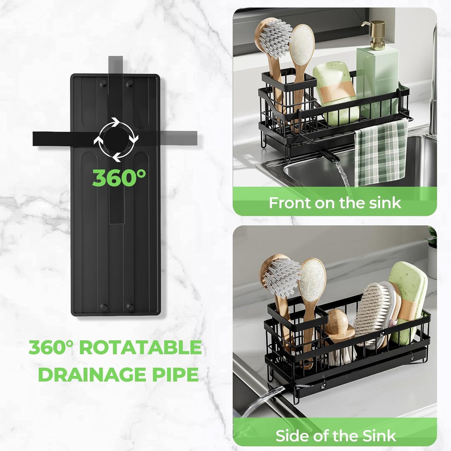 Skiennix Sink Caddy Organizer - Wall-Mounted Sponge Holder & Brush Storage - Rustproof 304 Stainless Steel