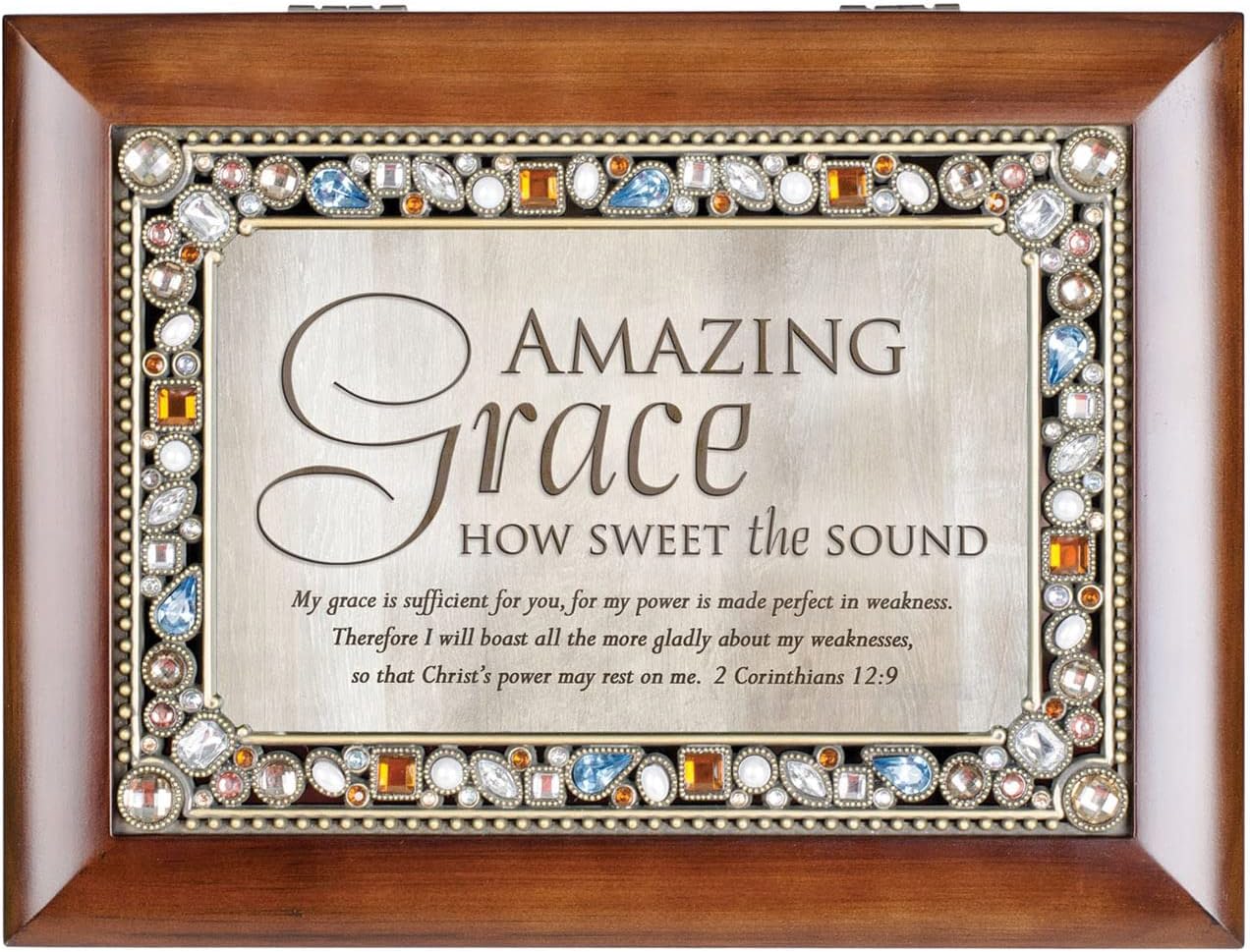 Cottage Garden Jeweled Music Box - Walnut Wood Finish | Plays "Amazing Grace" Tune