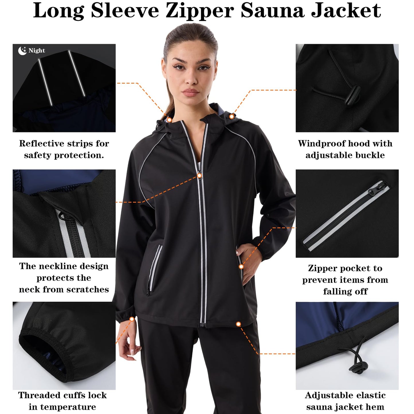 Donason Women's Sauna Suit Sweat Shapewear for Weight Loss Body Shaper with Zipper Heat-Trapping Long Sleeve Tops Workout Pants Durable Gym Fitness Sweatsuits Lightweight Exercise Jacket (Blue)