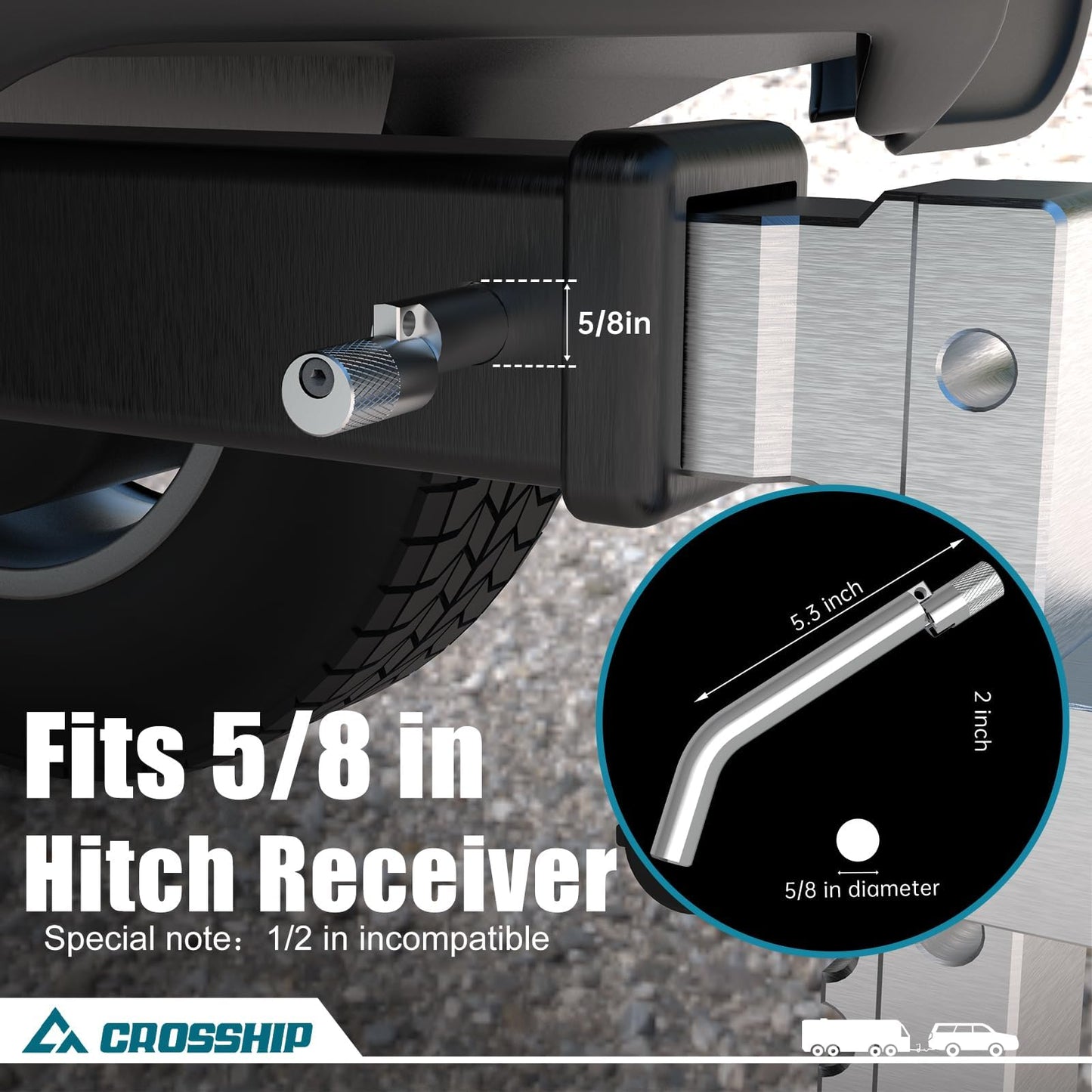 CROSSHIP 5/8-Inch Trailer Hitch Pin - No Clips Required - Lock Hitch Pin with Chrome Steel Pivot - Fits 2, 2-1/2 or 3-Inch Receiver, for B&W, Rhino, Curt Trailer Hitches Tow Replacement Pins