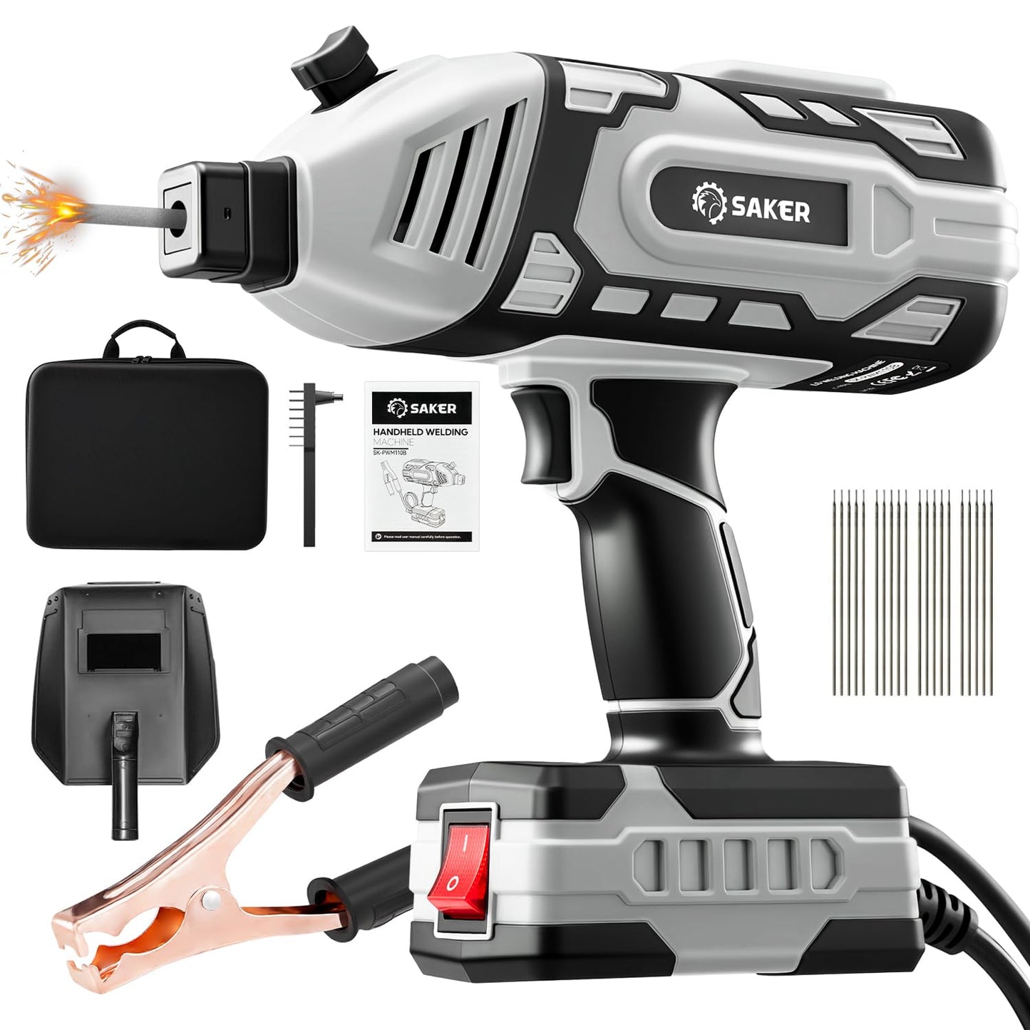 Saker Portable Electric Welding Machine,110V Portable Welder Handheld with IGBT Inverter 5 Variable Current Adjustment, ARC Welder Gun, Fits for 3/32" Wire Rods (Grey)