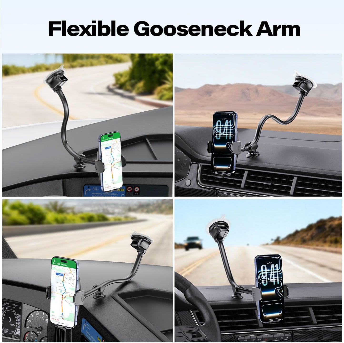 APPS2Car 14'' Gooseneck Car Phone Holder,Heavy Duty Phone Holder for Truck, [Flexibile Long Arm] [Anti Shake