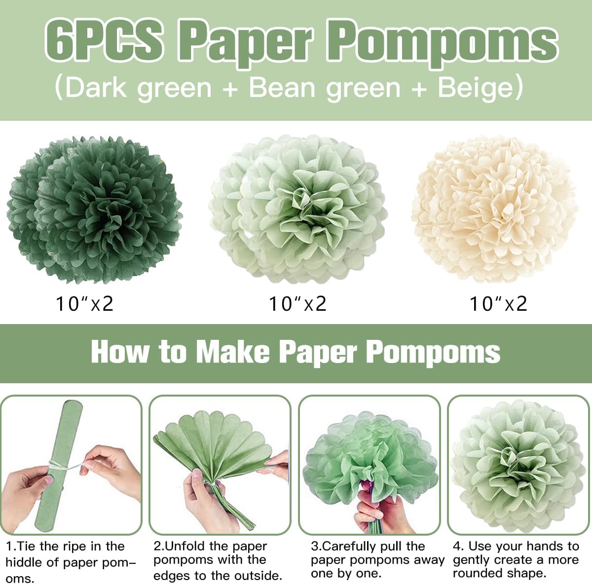 Sage Green Birthday Decorations Set - Balloons, Banner, Pom Poms & Crown for Boho Parties