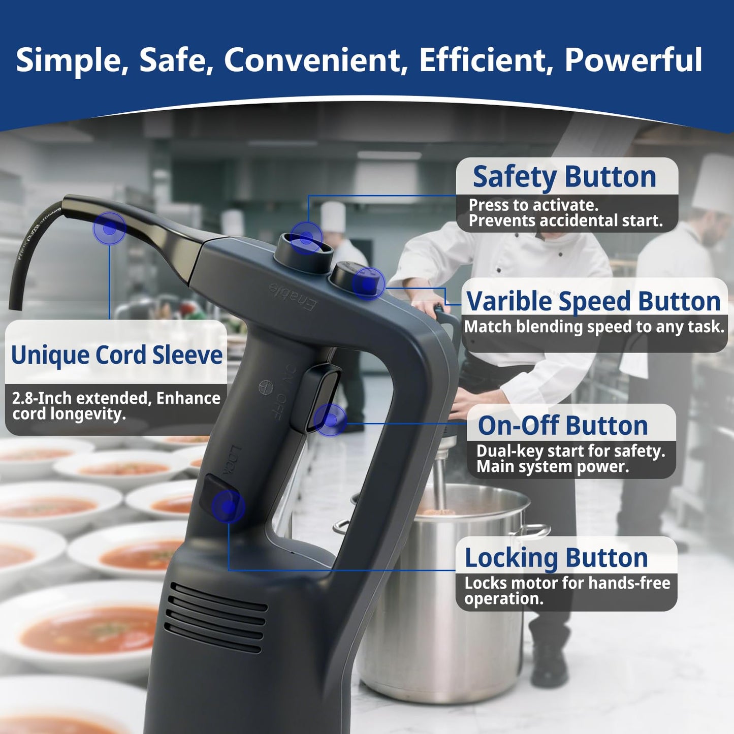 VONCI 750W Commercial Immersion Blender, Extra Heavy Duty Hand Blender with Variable Speed 8000-19000RPM, Handheld Stick Mixer with 22" SUS 304 Shaft, Commercial Emulsifier for Restaurant Kitchen.