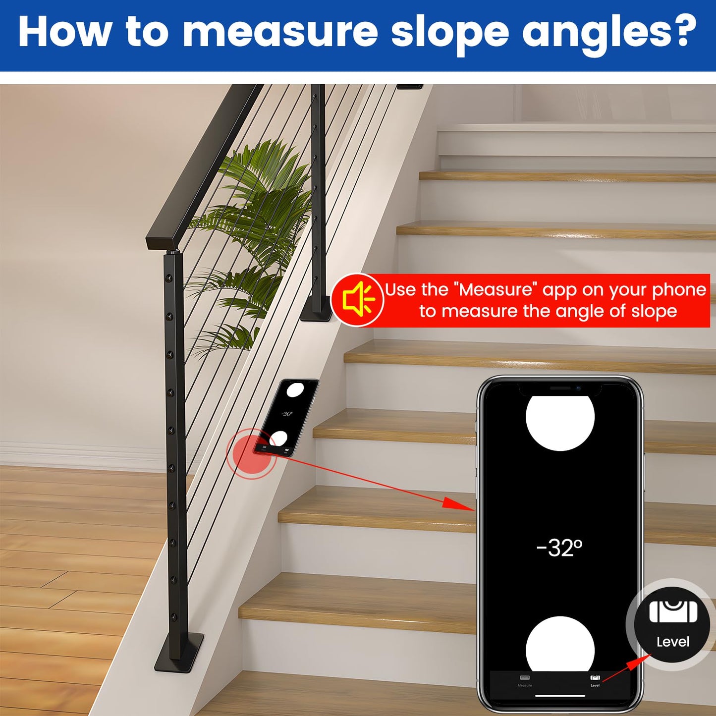 Muzata Black Slope Cable Railing Post 36 Inch for 25-40 Degrees Slope 36"x1"x2" T304 Stainless Steel Cable Railing System Kit Indoor Outdoor with User Guide and 5 Degree Spacer PR11 BA4S
