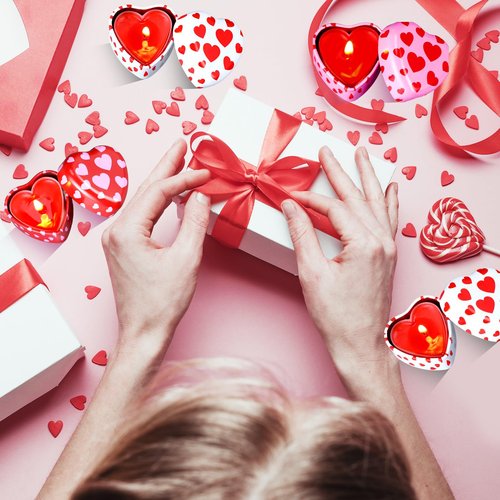MorningRo 24 Pcs Valentine Heart Candle Tins with Lids Empty Heart Shaped Candle Jars 2 oz Containers Box for DIY Making Candles Valentine Gifts (Colorful)