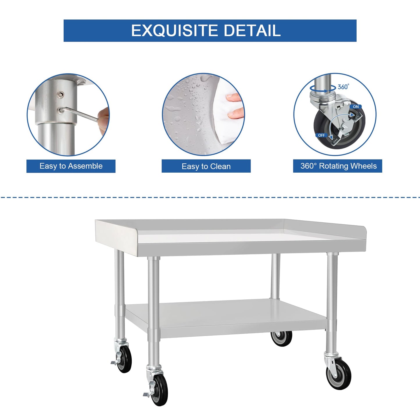 HARDURA Stainless Steel Equipment Work Stand 30" x 36" Prep Table with Under Shelf and Caster for Commercial & Workplace, Home, Hotel, Garage