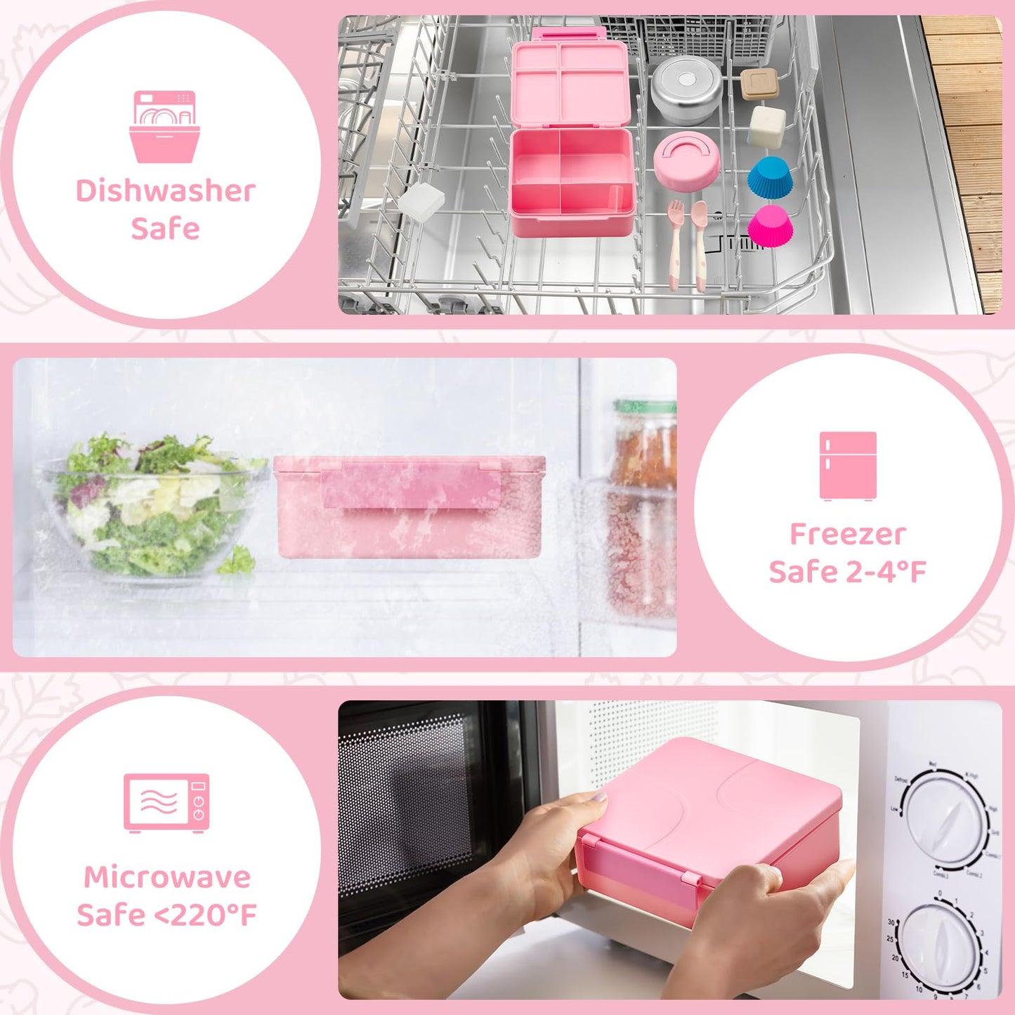 JSLOVE Bento Lunch Box with Leak Proof Thermos Food Jar for Kids, Food Lunch Containers for Girls with 4 Compartments, BPA-Free with Utensils, Food Picks, Sauce Jar & Silicone Lunch Box Dividers