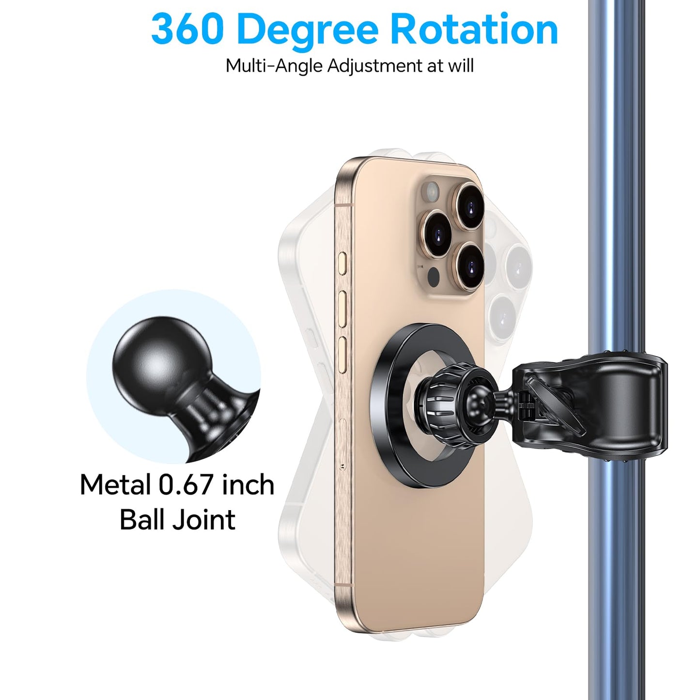 Coolpow Gym Magnetic Phone Holder Mount for MagSafe【Strong Magnets】 Stroller Phone Holder Adjustable Stand Clamp, with Gym Equipment, Stroller, Shopping Cart, Treadmill for iPhone 17 Pro Max 16 15 14