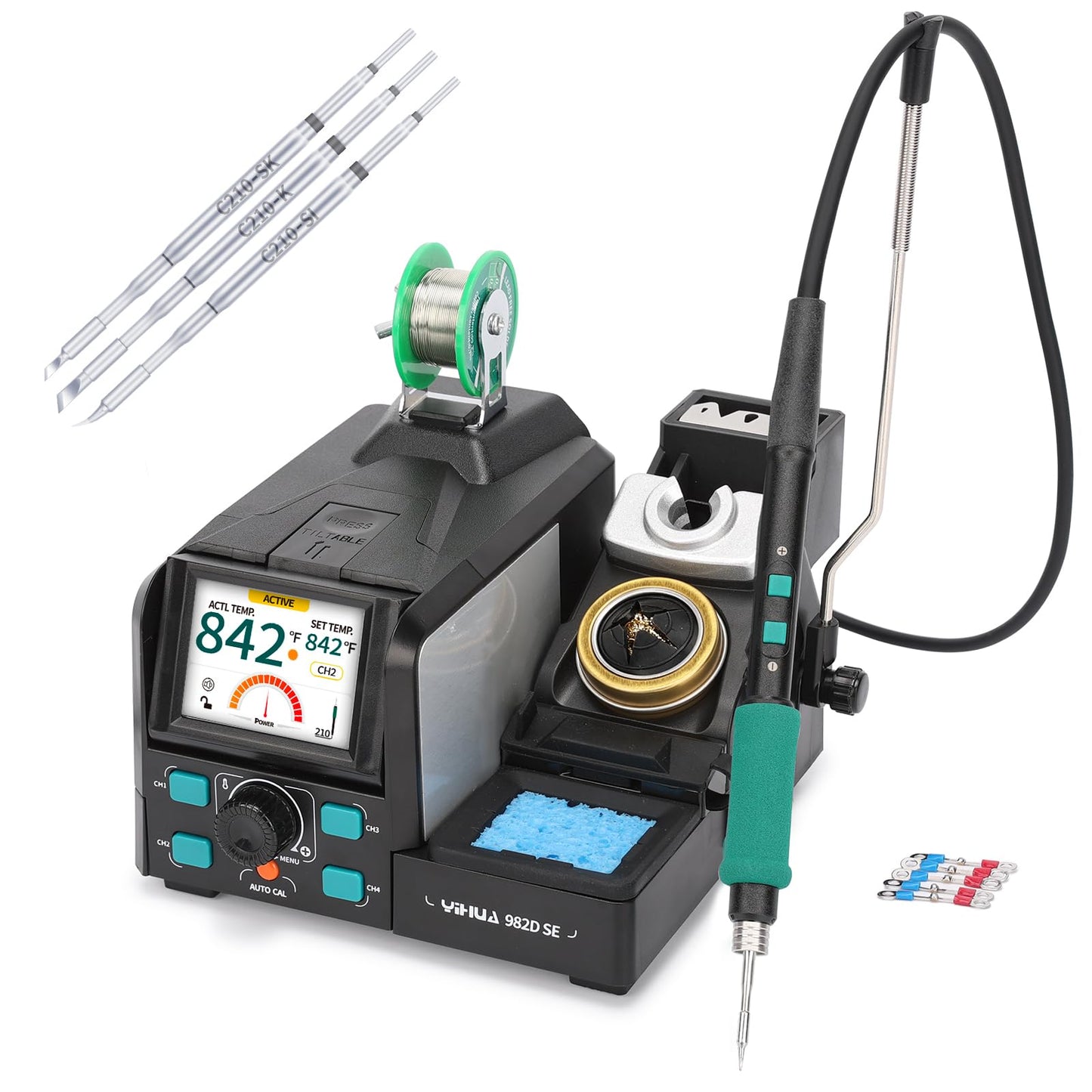 YIHUA 982D SE 200W Micro Soldering Kit with Precision Soldering Iron Station with 4 Soldering Tips, Lead-Free Solder, Auto Temperature Calibration Function