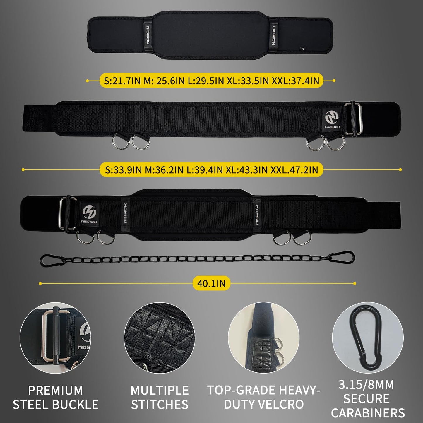 2-in-1 Weightlifting Belt & Dip Belt with 41 IN Steel Chain, Double-Layer Design, Powerlifting Gym Belt for Pull Up, Squat, Deadlifts & Added Weight Training, Unisex for Men & Women(Large)