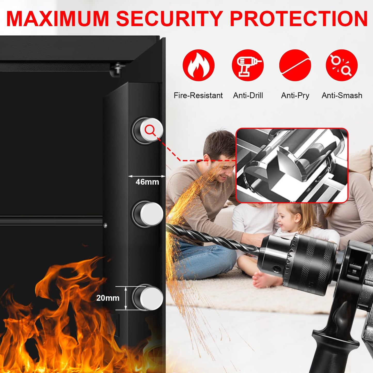 3.3 Cuft Large Home Safes Water and Fireproof, Anti-theft Floor Safe for Home Use with Programmable Keypad, Alarm System and Spare Keys, Digital Home Safe Box for Valuables, Medicine