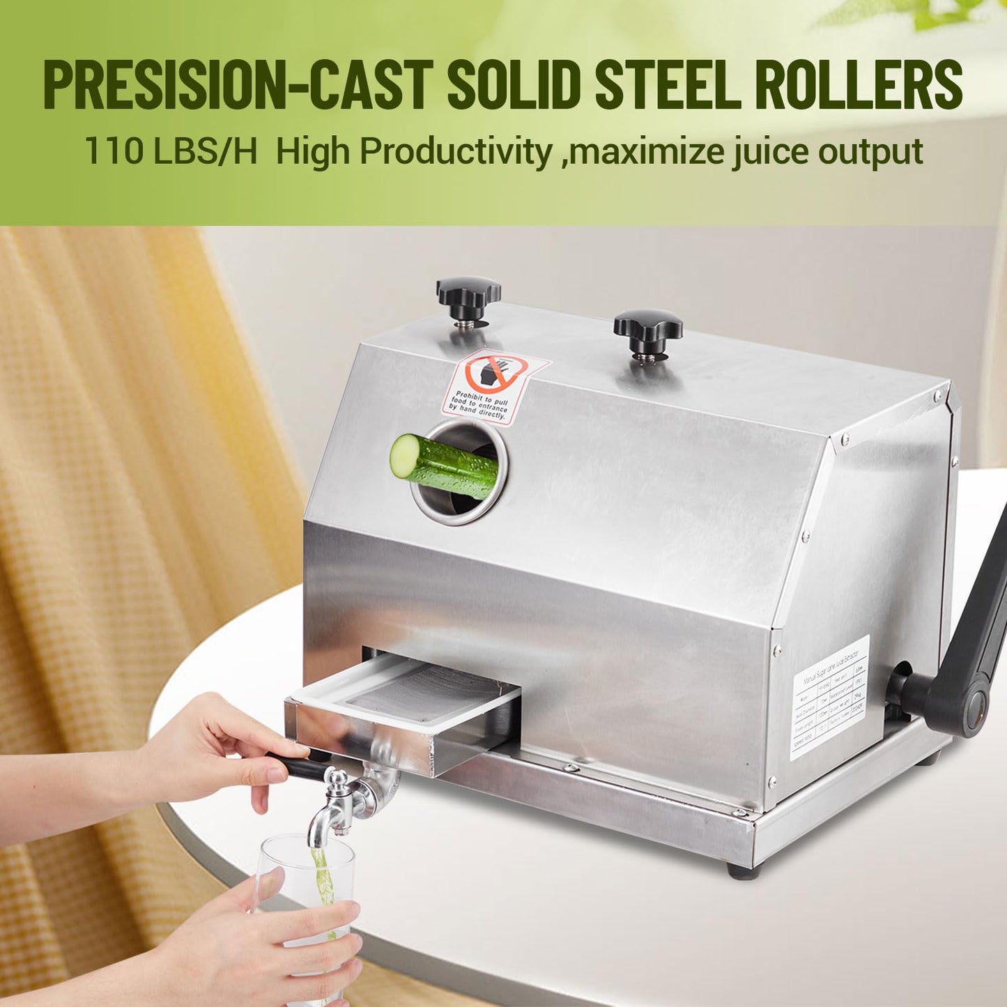 2.4 in Large Inlet Manual Sugar Cane Juicer with 110 LBS/h High Output - Commercial Sugar Cane Press with Stainless Steel 3 Rollers - Sugarcane Juicer for Commercial Use