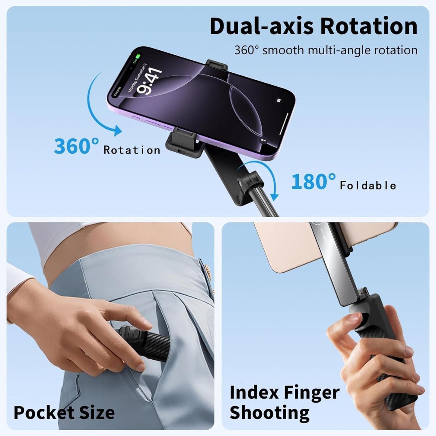 BONERUY Selfie Stick Tripod with Remote, Portable Phone Tripod Stand with Removable Wireless Bluetooth Remote, Selfie