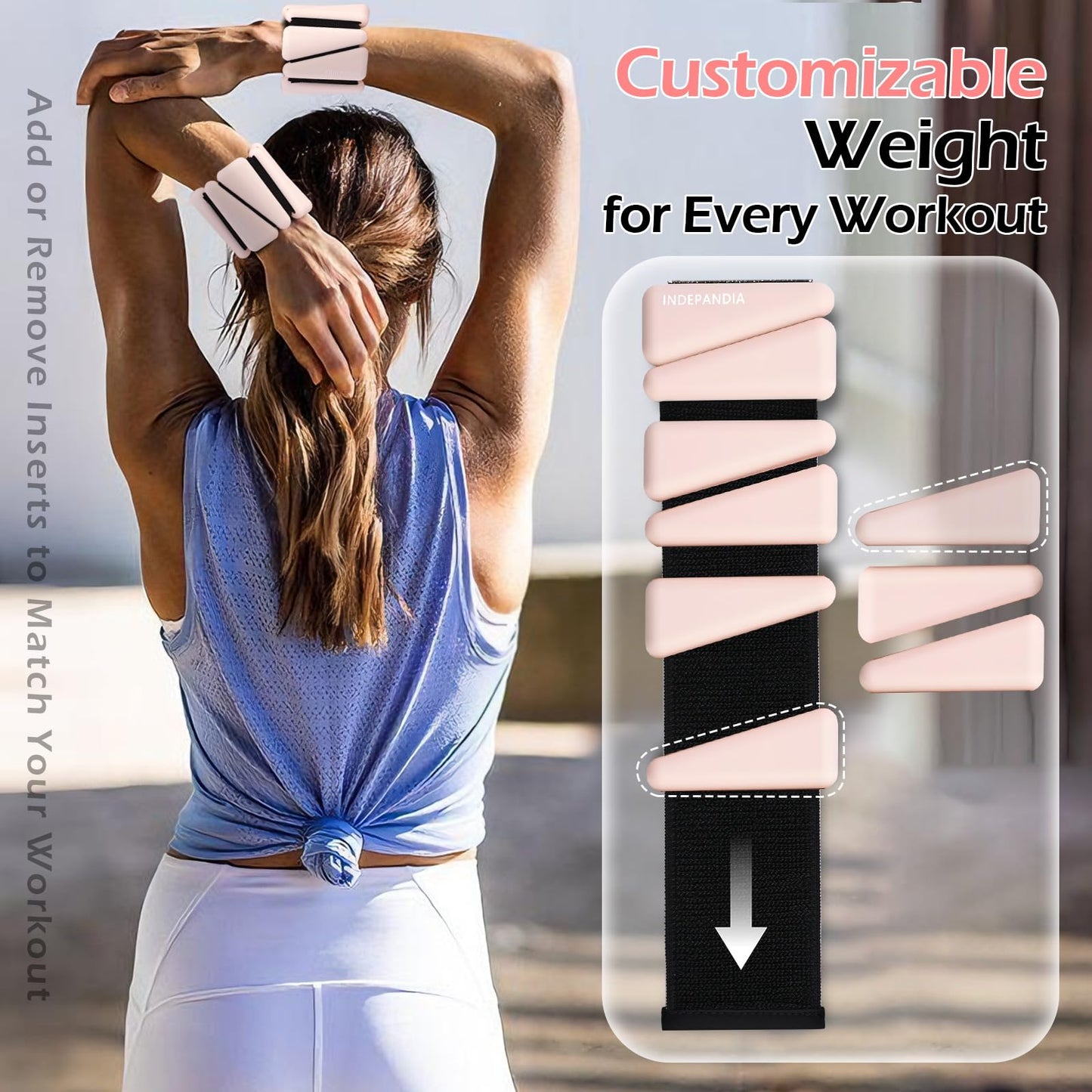 INDEPANDIA Wrist Ankle Weights for Women & Men, 2lbs Adjustable Weighted Bangles to Boost Calorie Burn & Strength, Arm & Leg Weights for Pilates, Yoga, Walking, Barre, Gym & Home Workout Blush Beige