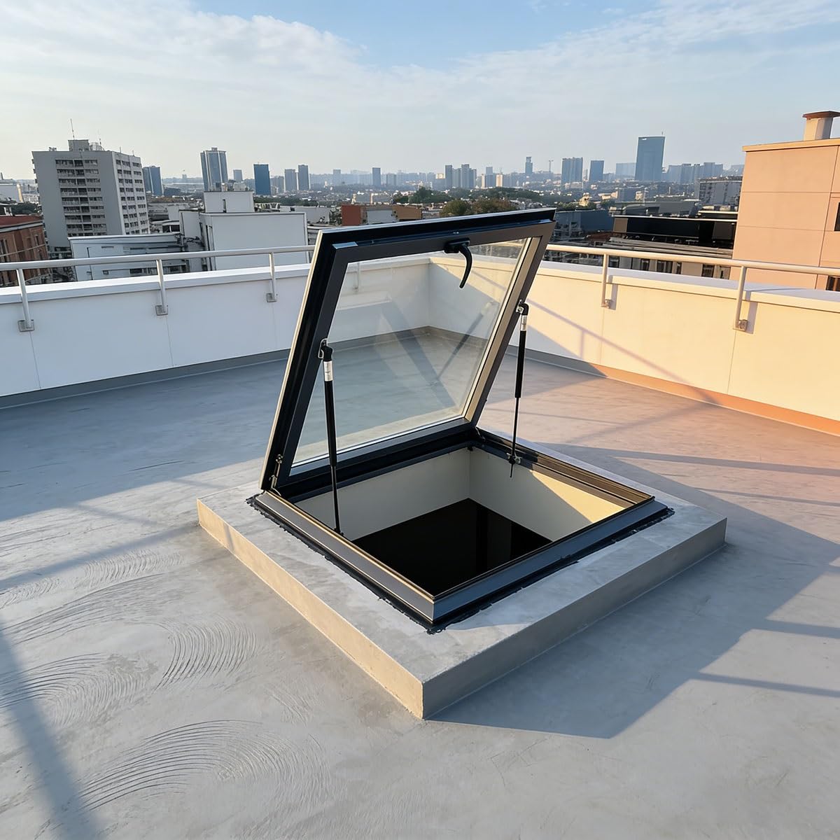 Skylight Roof Window 19.6 Inch, Aluminum Frame Venting Skylight with Double Tempered Glass, Manual Opening Roof Window for Attic Balcony Roof Ventilation(LxW 19.6x19.6in)