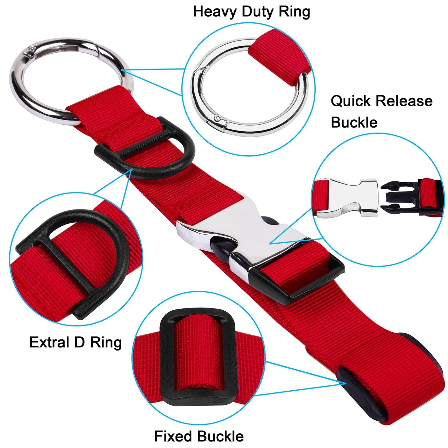 Wisdompro Jacket Gripper Strap, Add a Bag Luggage Straps Baggage Suitcase Belts Travel Accessories with Hook and D-Ring - Make Your Hands Free, Easy to Carry Your Extra Bags - Red