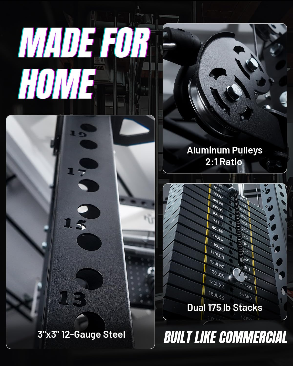 Mikolo Anubis-2.0 Ultimate Smith Machine, 2000LBS Power Cage with LAT Pulldown&Cable Crossover, Multi-Function Trainer with Aluminum Pulley System for Fitness Home Gym