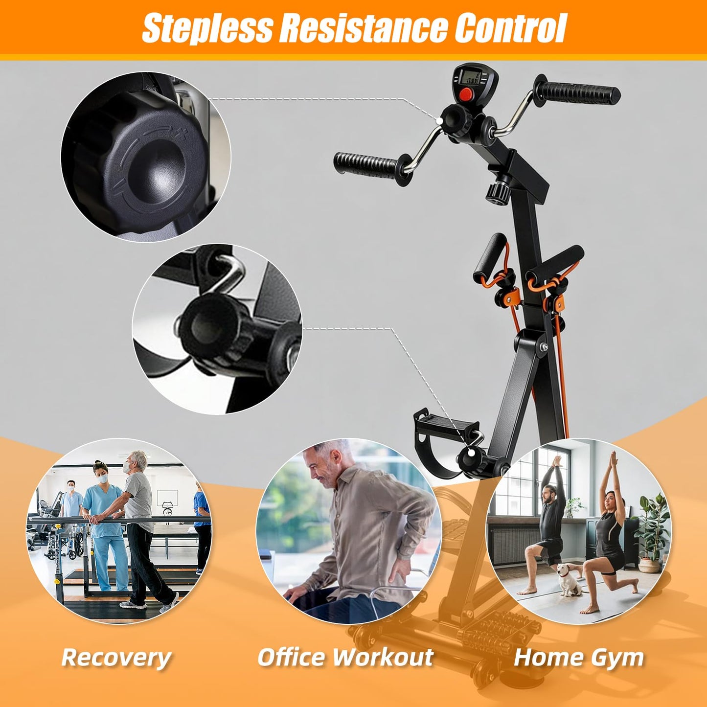 Pedal Exerciser for Seniors, Heavy Duty Arm and Leg Exercise Bike for Physical Therapy, Seated Rehabilitation Equipment with Massage Rollers & Adjustable Resistance for Stroke Recovery (Black)