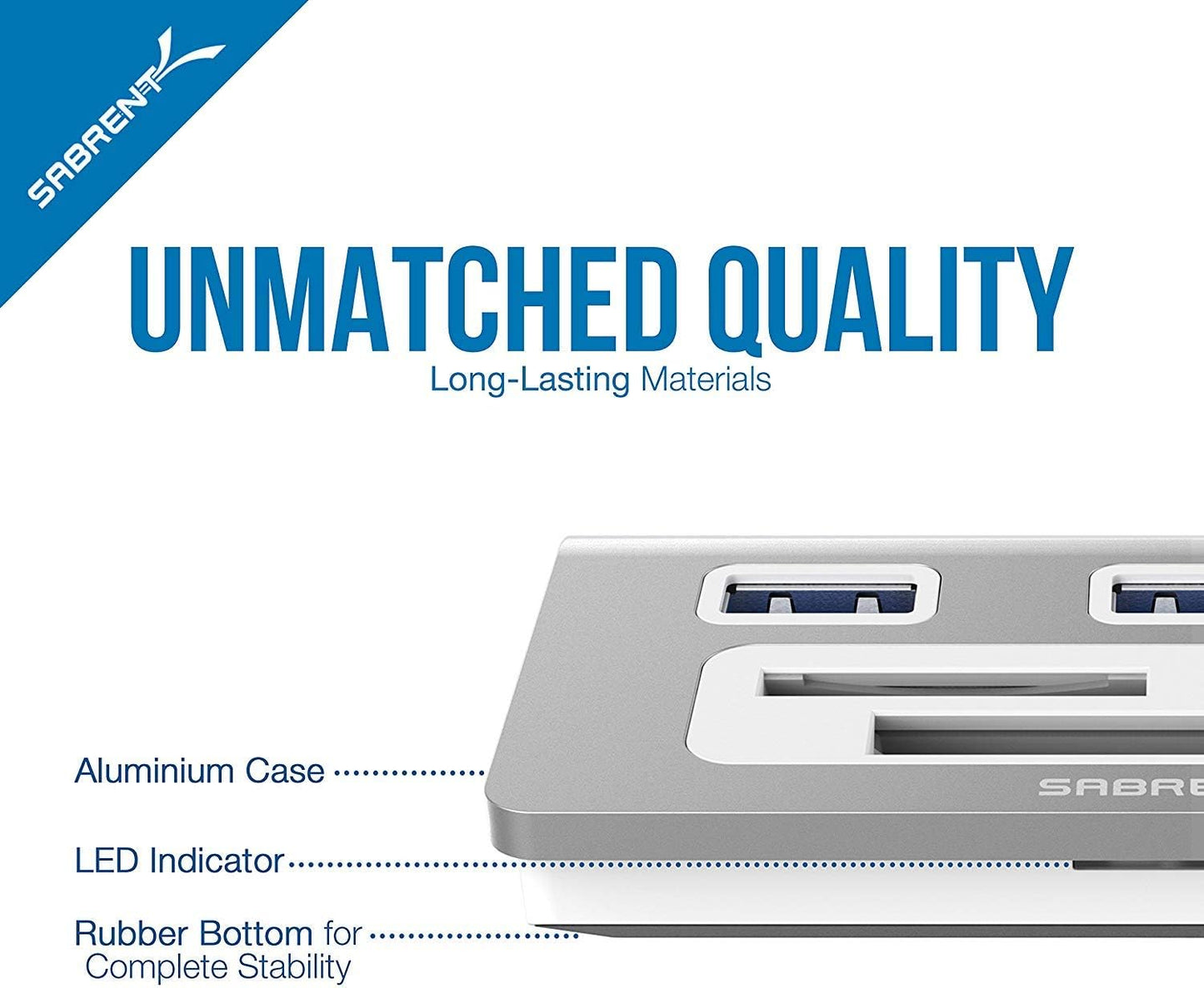 SABRENT 3 3.0 1 (12" Premium Port Aluminum USB Hub with Multi in Card Reader Cable) for iMac, All MacBooks, Mac mini