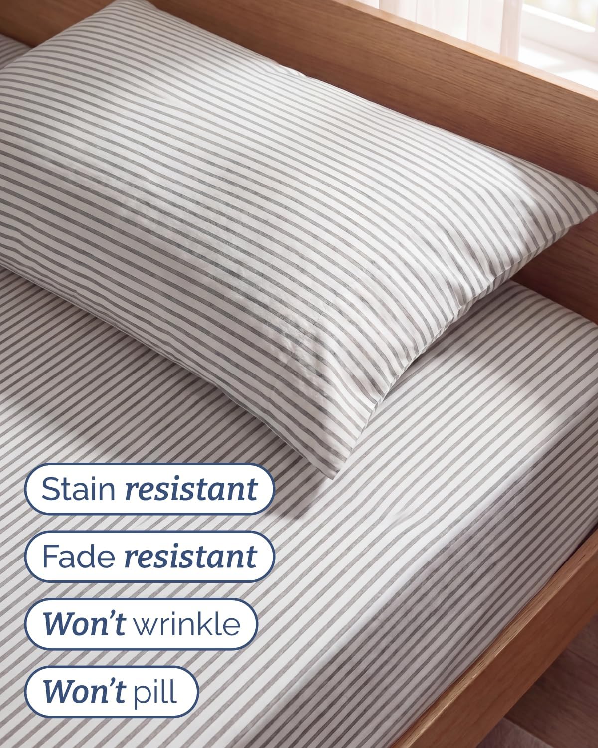 Skiennix Twin Size Sheet Set - Comfy, Breathable & Cooling Bedding - Luxury Hotel Quality - Grey Stripes