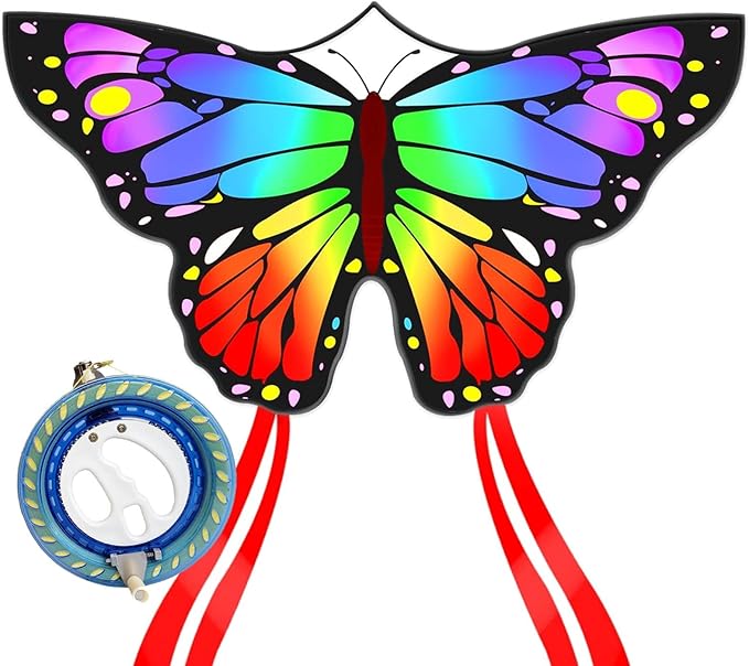 Butterfly Kites for Kids and Adults, Easy to Fly Large Single Line Kite for Boys and Girls - 55" x 28" Beach Kite for Beginners, 300ft String Handle Included