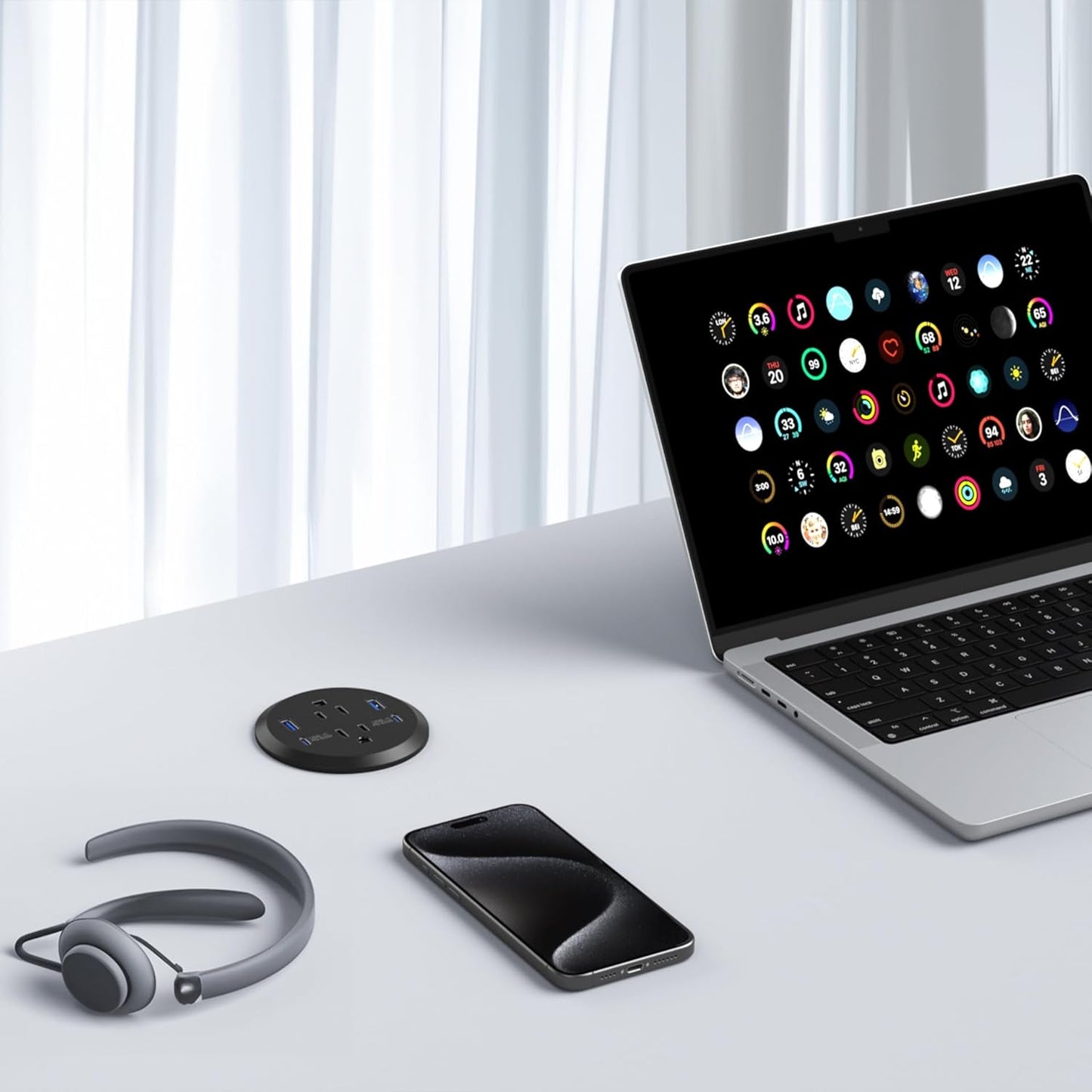 Jgstkcity Grommet, 65W 3inch Hole,2 Outlets,4 Countertop 65W Desktop Power USB C Fast Charging Port, Flush Mount