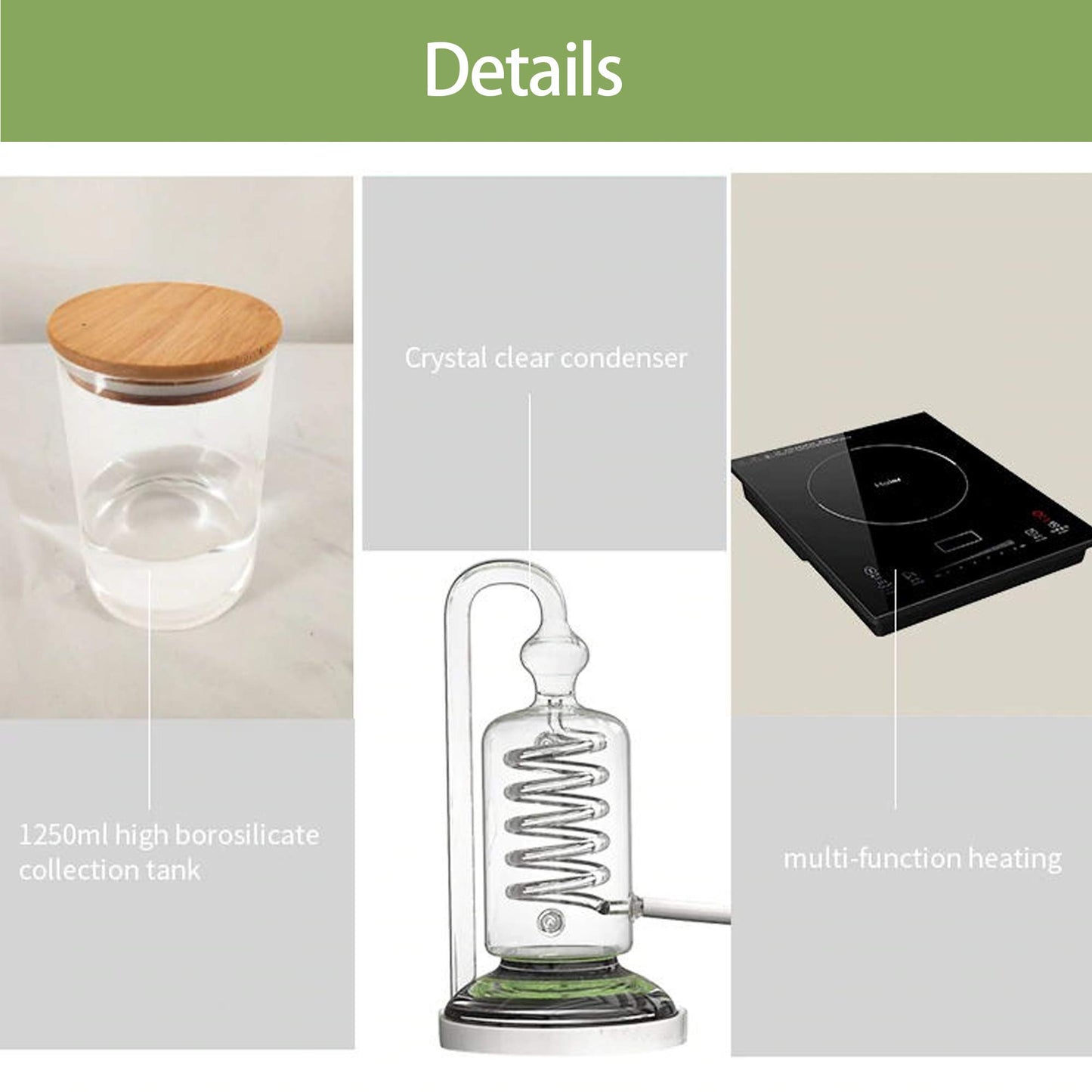 YUEWO 1Gal/4Liters Crystal Essential Oil Distillation Equipment Hydrosol Extractor Machine Water Distillers Home Brewing Kit for Home Countertop (Height:450cm/177inch+Essential Oil Separator)