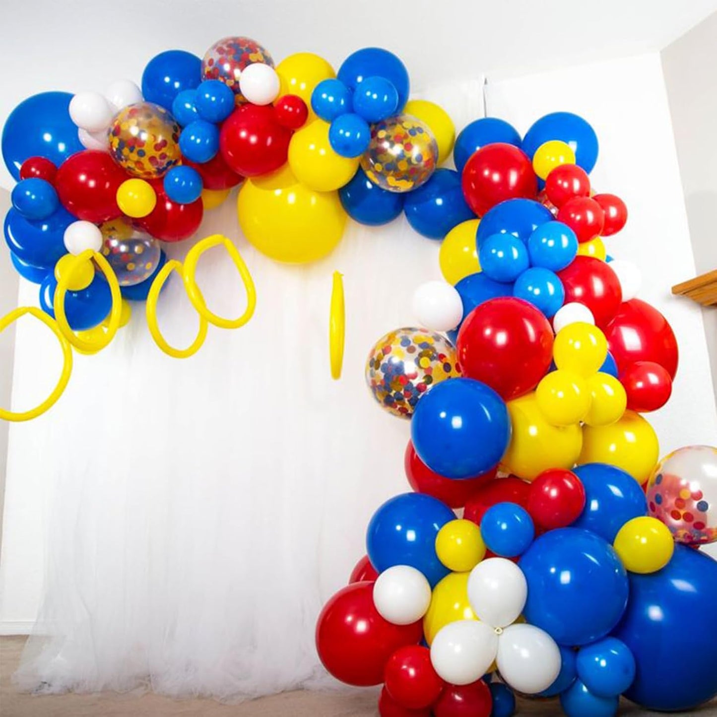PartyWoo 12-Inch Latex Balloons - 100 Pcs Red, Yellow & Blue for Baby Showers, Graduations & More