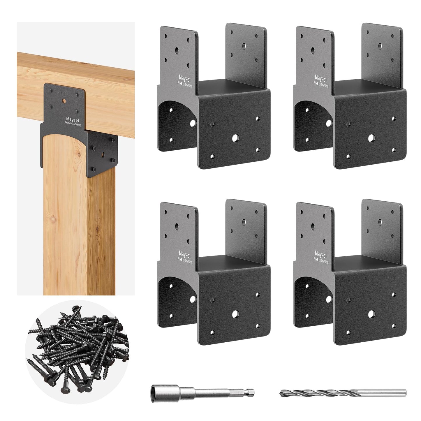 Post Anchor Connector,Stainless Steel Beam Anchor Connector, Post Base Bracket for Supporting Wood Beams,Post to Beam (4Pack, P6x6-B(6x6/6x8))