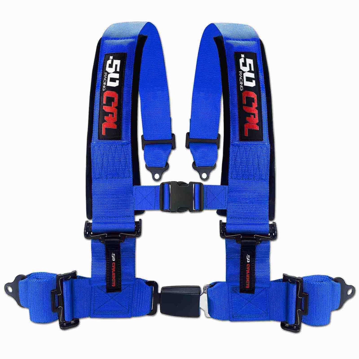 4 point harnesses (2) for bucket seat, push button release, 10 colors to choose from, racing harness 4 point race car UTV RZR (Blue, 3 inch) [6042]