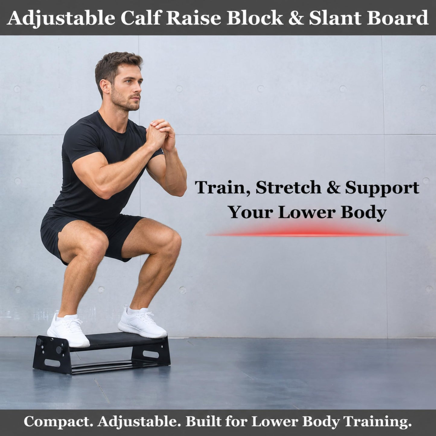 Calf Raise Block & Slant Board, Compact 3-in-1 — Height & Angle Adjustable Platform for Calf Raises, Heel-Elevated Squats, Knees Over Toes, Ankle Mobility & Calf Stretching, with Resistance Bands, 880 lbs