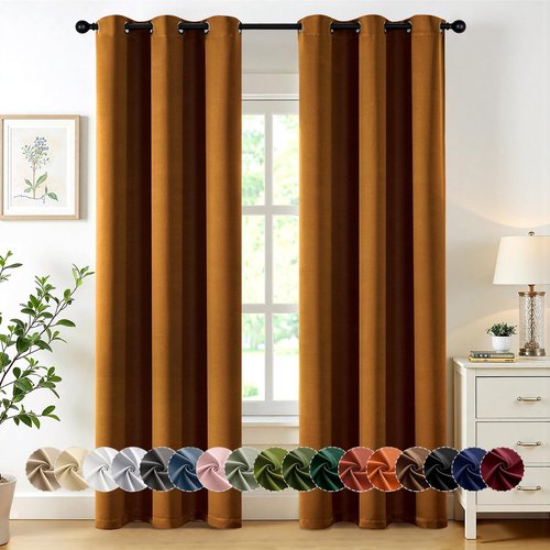 MIULEE Blackout Curtains - Gold & Brown Thermal Insulated Drapes | 84-Inch Grommet Panels for Noise Reduction & Light Blocking