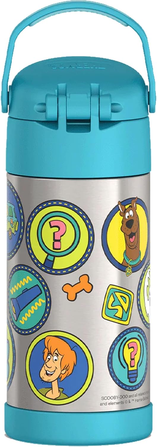 THERMOS FUNTAINER Water Bottle - 12 Ounce Kids Stainless Steel Insulated Bottle with Straw | Scooby-Doo Design