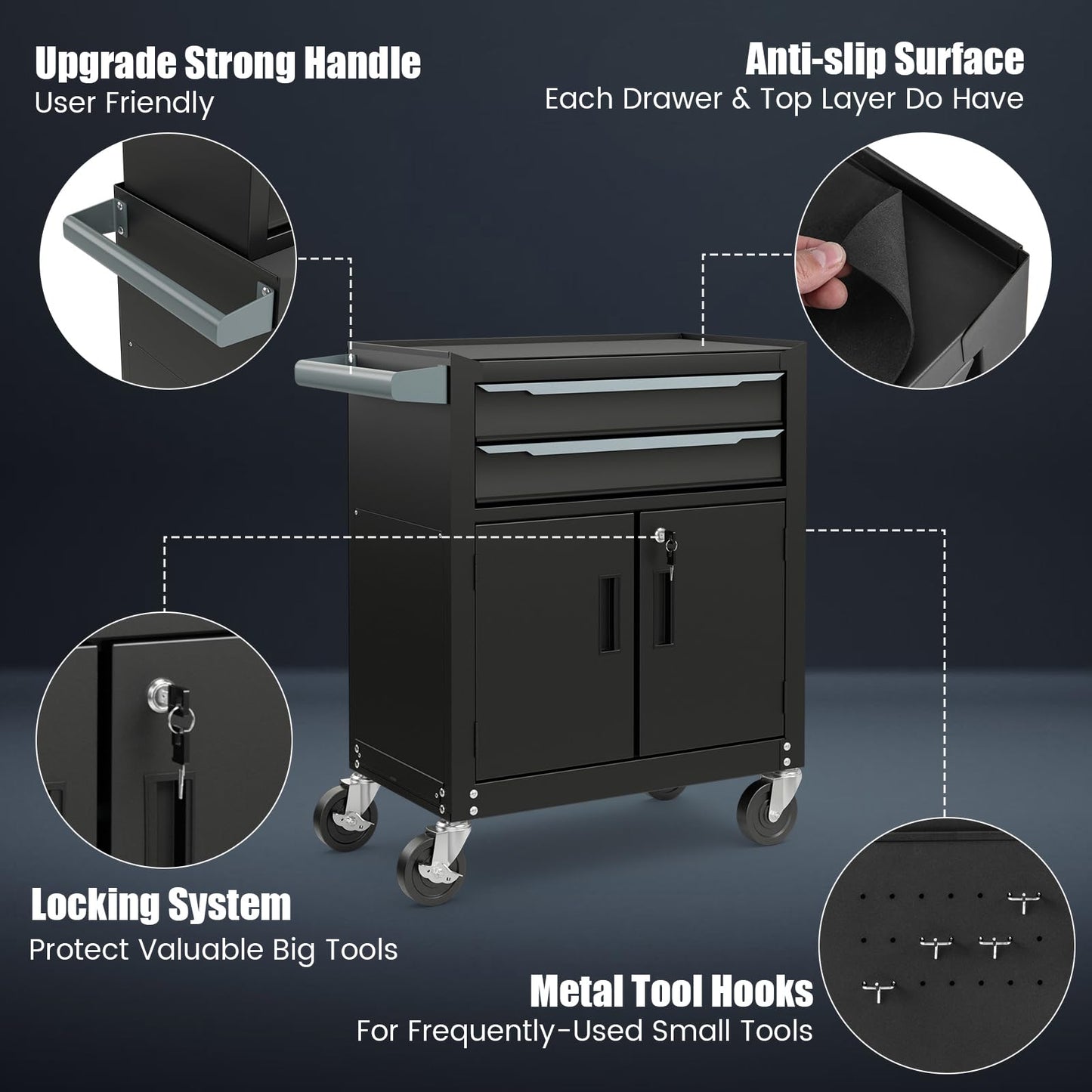 ERGOMASTER Large Rolling Tool-Chest with 6 Drawers Heavy Duty Tool-Cabinet on Wheels Lockable and Lock System for Garage Workshop(28 x 13 x 44”-Black)