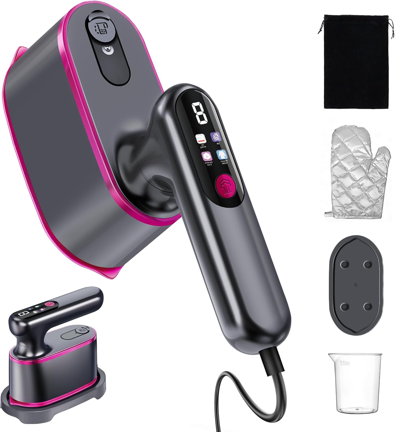 Skiennix Portable Handheld Travel Steamer - 2-in-1 Iron & Steamer with LCD Display, 1200W Fast Heat-Up, 180ml Tank for 20 Min Wrinkle Removal