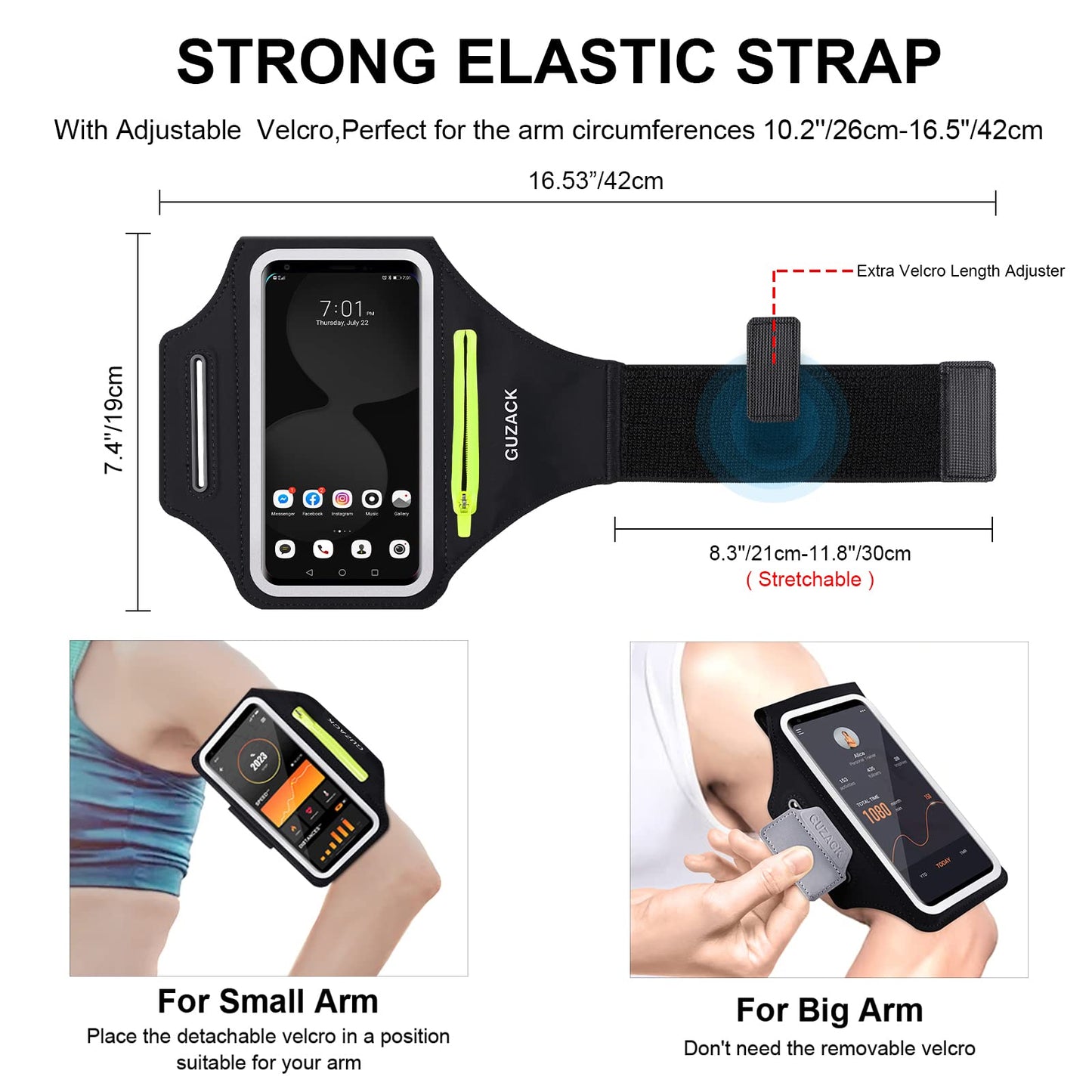 GUZACK Running Armband for iPhone 17 16 15 14 13 12 Pro Max/Plus/XR/XS, Galaxy S25/S24/S23/S22, with Card Slot & Key Pockets, Sports Arm Bands Cell Phone Holder Fit Up to 6.9 Inches Phone