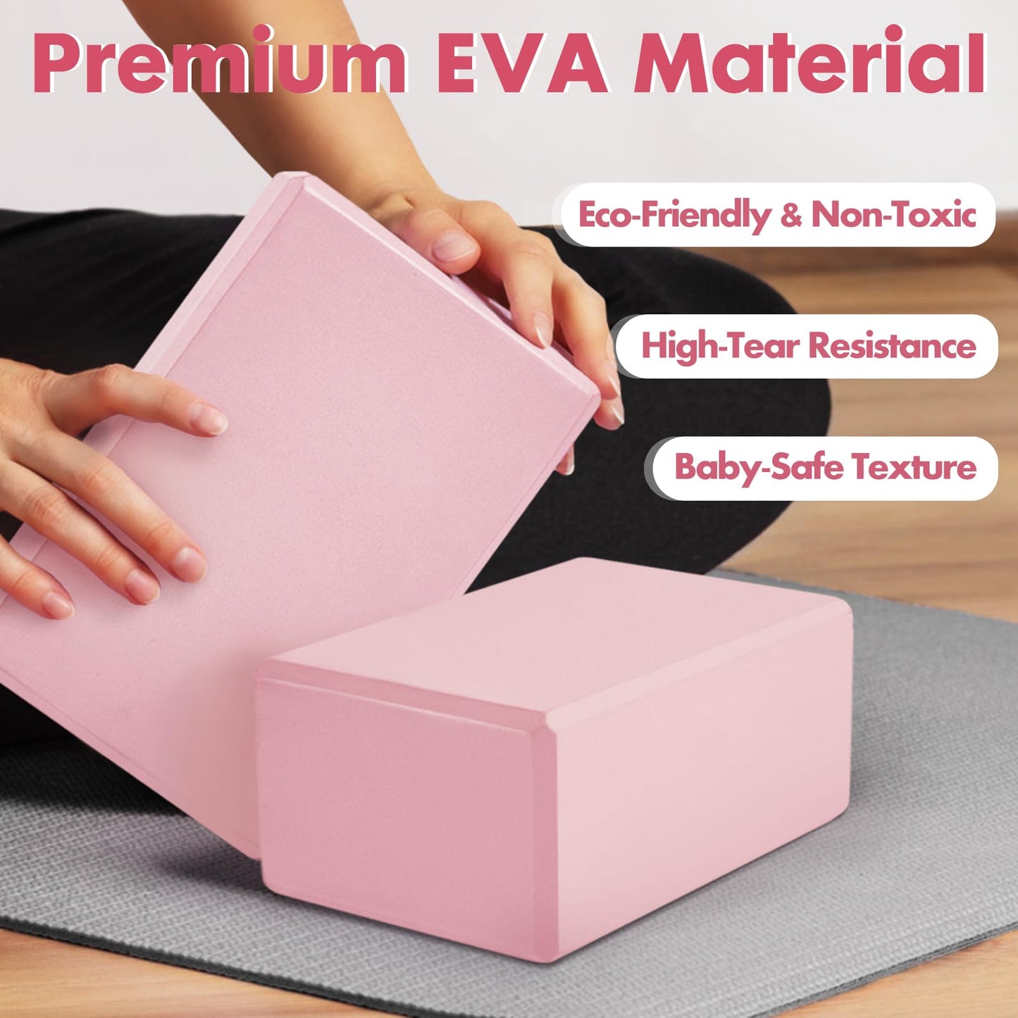 High-Density EVA Yoga Block – Hard & Thick (250g) Block for Yoga, Pilates, Dance Workout – Non-Slip Exercise Brick for Beginners, 9x6x4 Inches (Pink, 9inx6inx4in)