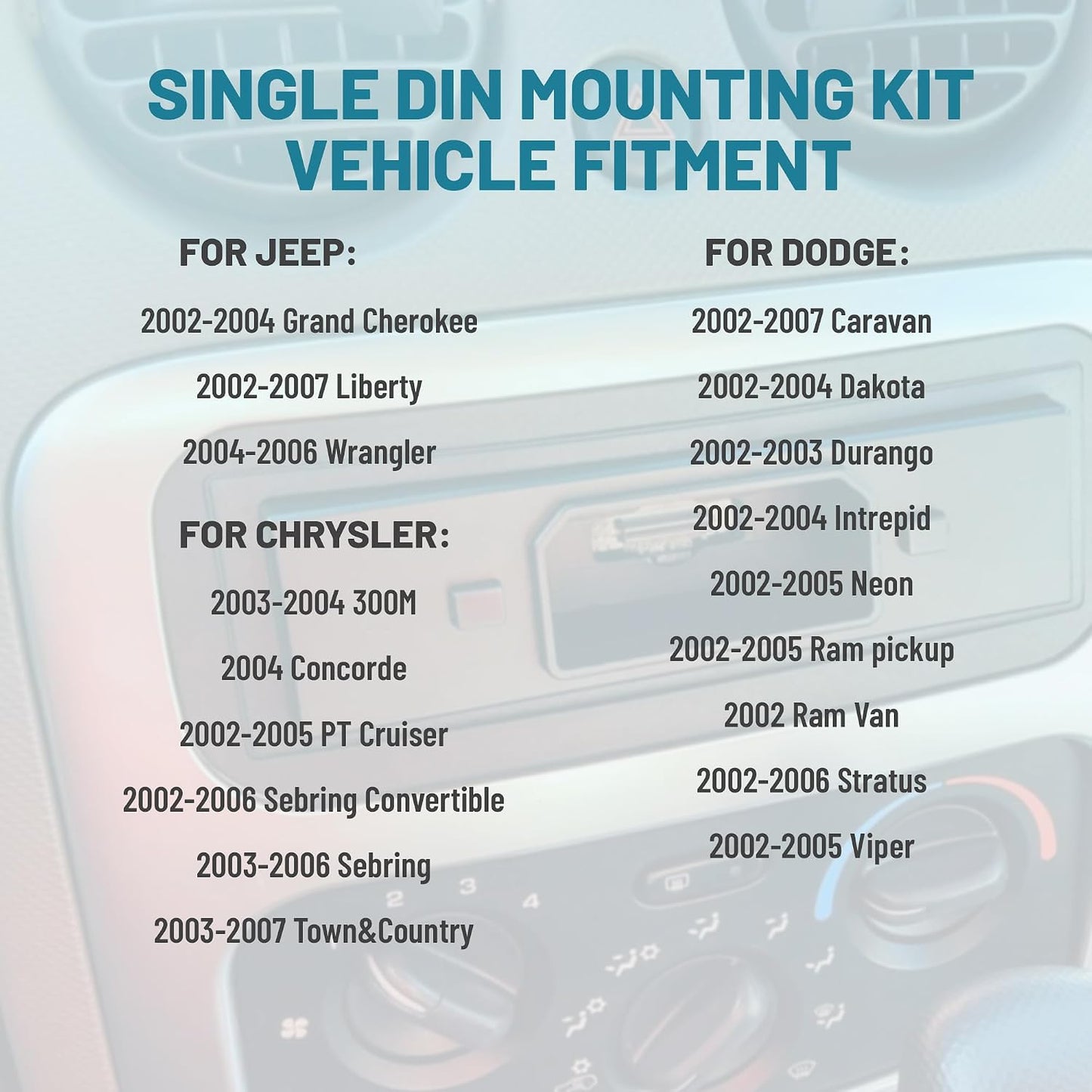 2002-2007 NuIth Single DIN Radio Dash Kit W/Radio Wiring Antenna Adapter for Select Chrysler/Dodge/Jeep, Single Din