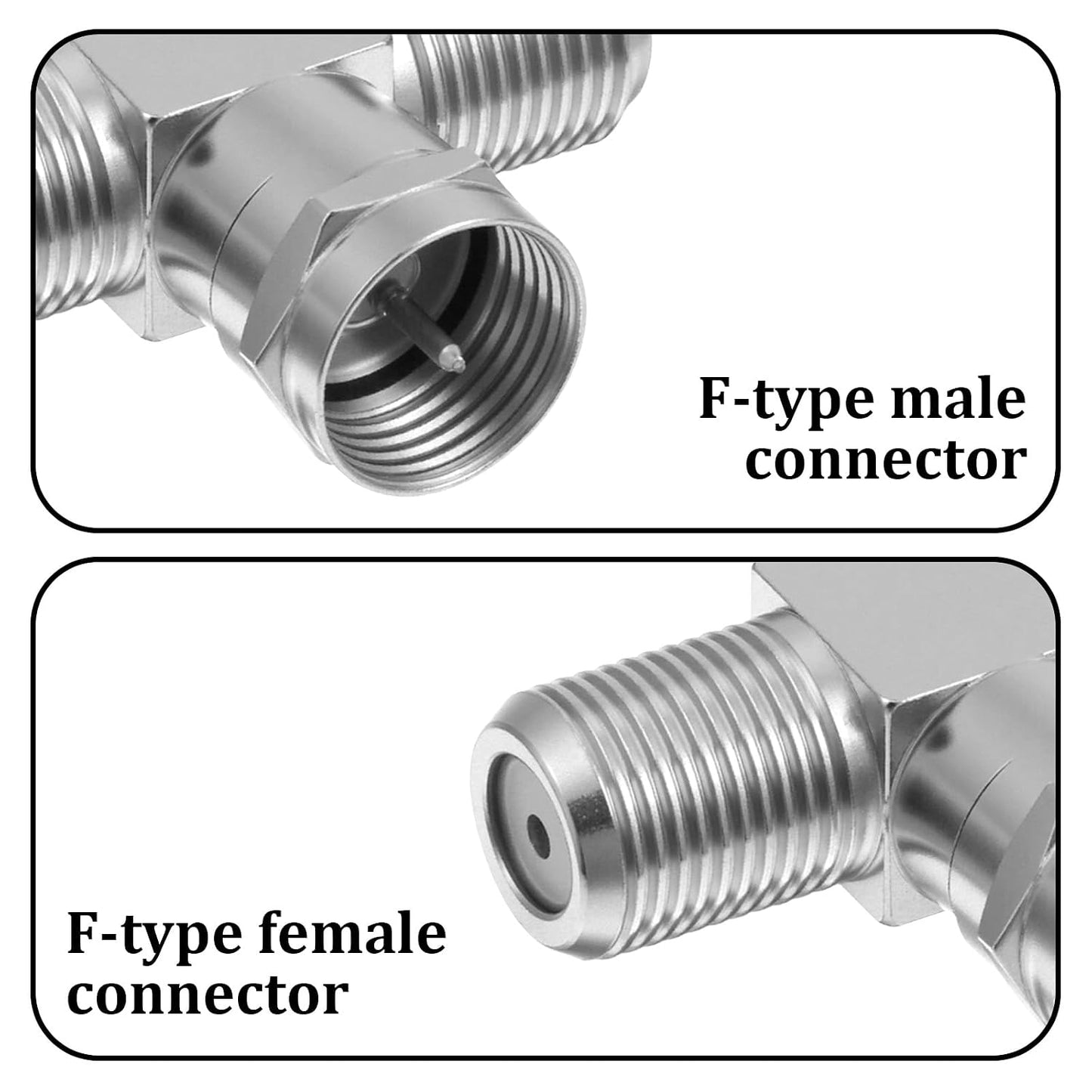 Exircy 2 Pack 2F 3 Coaxial Cable Splitter, F Male to Female Adapter Way Metal Cable Splitter Combiner Portable TV Split