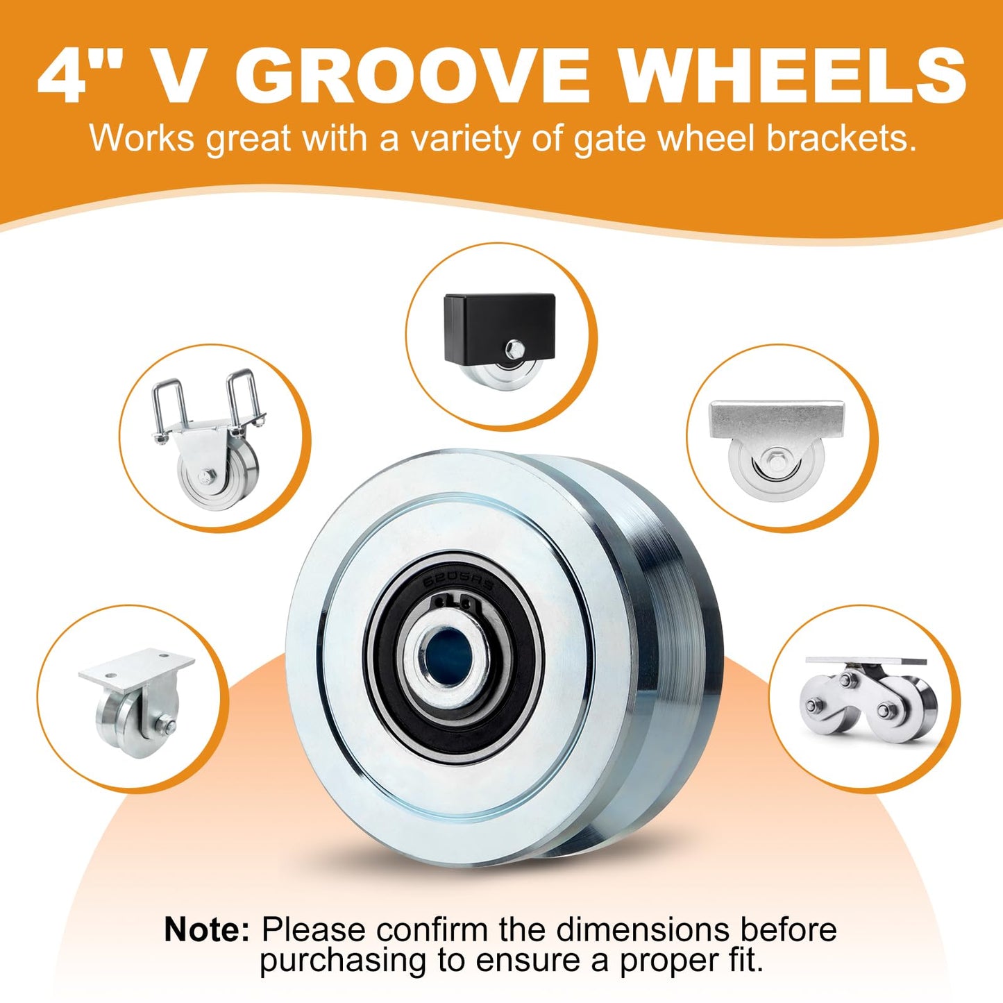 TRUCFUSION 4" V Groove Gate Wheels, Solid Sliding V Groove Wheels, Load Capacity 3000LBS Heavy Duty for Rolling Door Gate V Tracks, 2 Pack