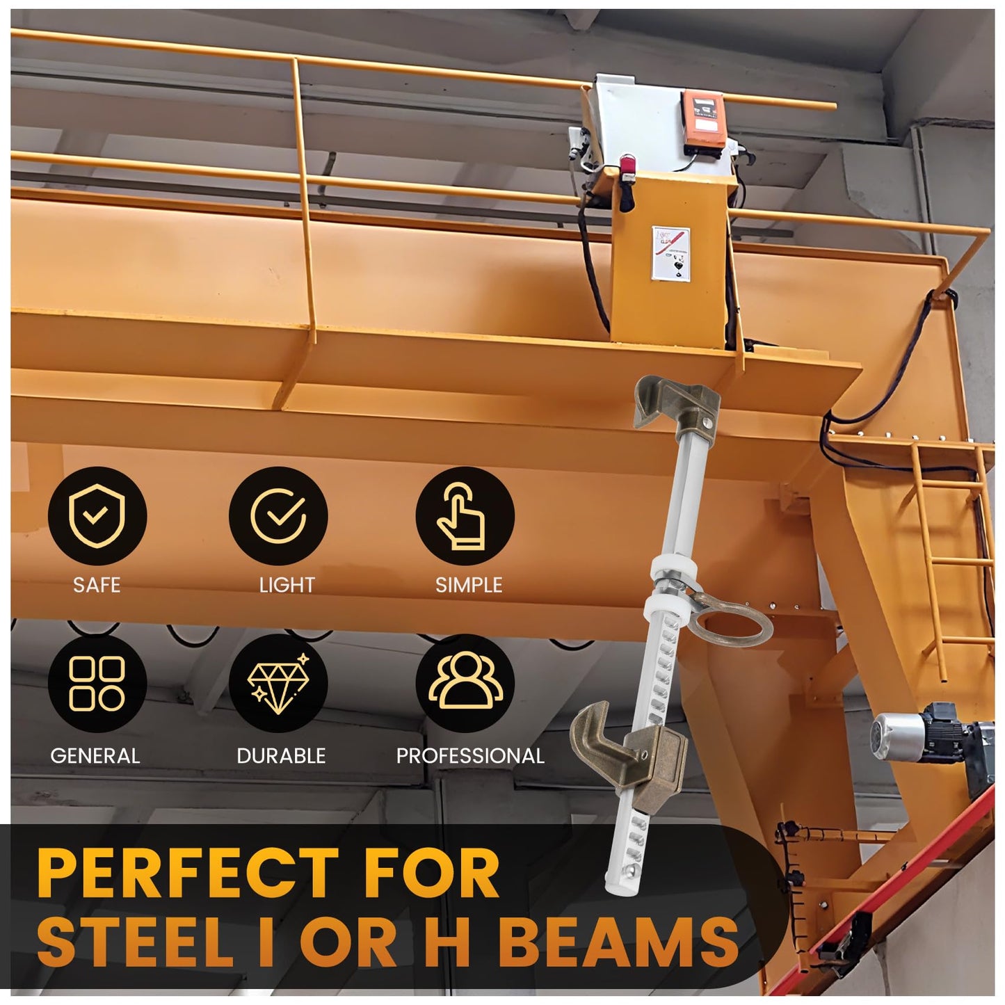 Aluminum Sliding Beam Anchor, Adjustable To Fit I or H Fall Protection Beam Anchor with Flange Widths Ranging From 3.5" to 14”,Meets or Exceeds ANSI & OSHA