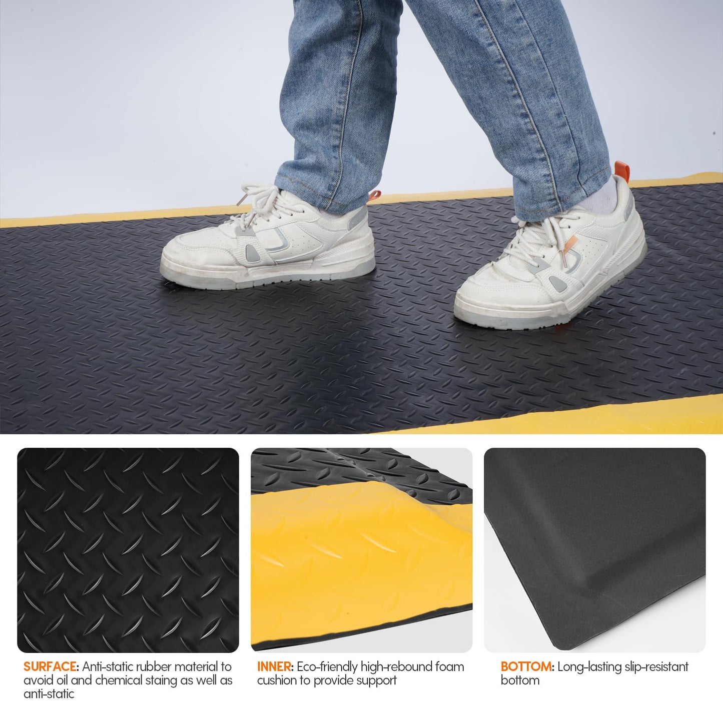 ISXACFF Anti Fatigue Mats Industrial 3' x 5' 15/16" Thick Ergonomic Standing Mat Commercial Kitchen Mat Heavy Duty Diamond Plate Shop Floor Mats Helps Relieve Back and Leg Soreness