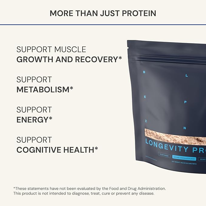 Blueprint Bryan Johnson Chocolate Protein Powder ??Vegan Plant-Based Supplement with Cocoa Powder ??Clean Ingredients ??26g Protein per Serving ??Non-GMO ??30 Servings