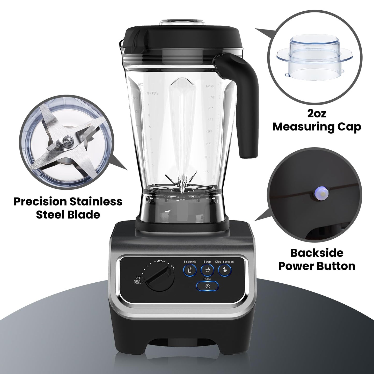 iCucina 1500w Blender for Kitchen with Pre-set Blending Programs, 64oz Heavy Duty Profession-grade Blender for Smoothies, Soups, Dips, Nut Butters, BPA-Free Tritan Jar