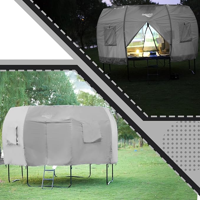 Gardenature 10FT/12FT/14FT Trampoline Tent(Tent Only), Fit Round Trampolines, Shade Cover with LED Light, Outdoor Trampolien Accessories, Anti-Tear