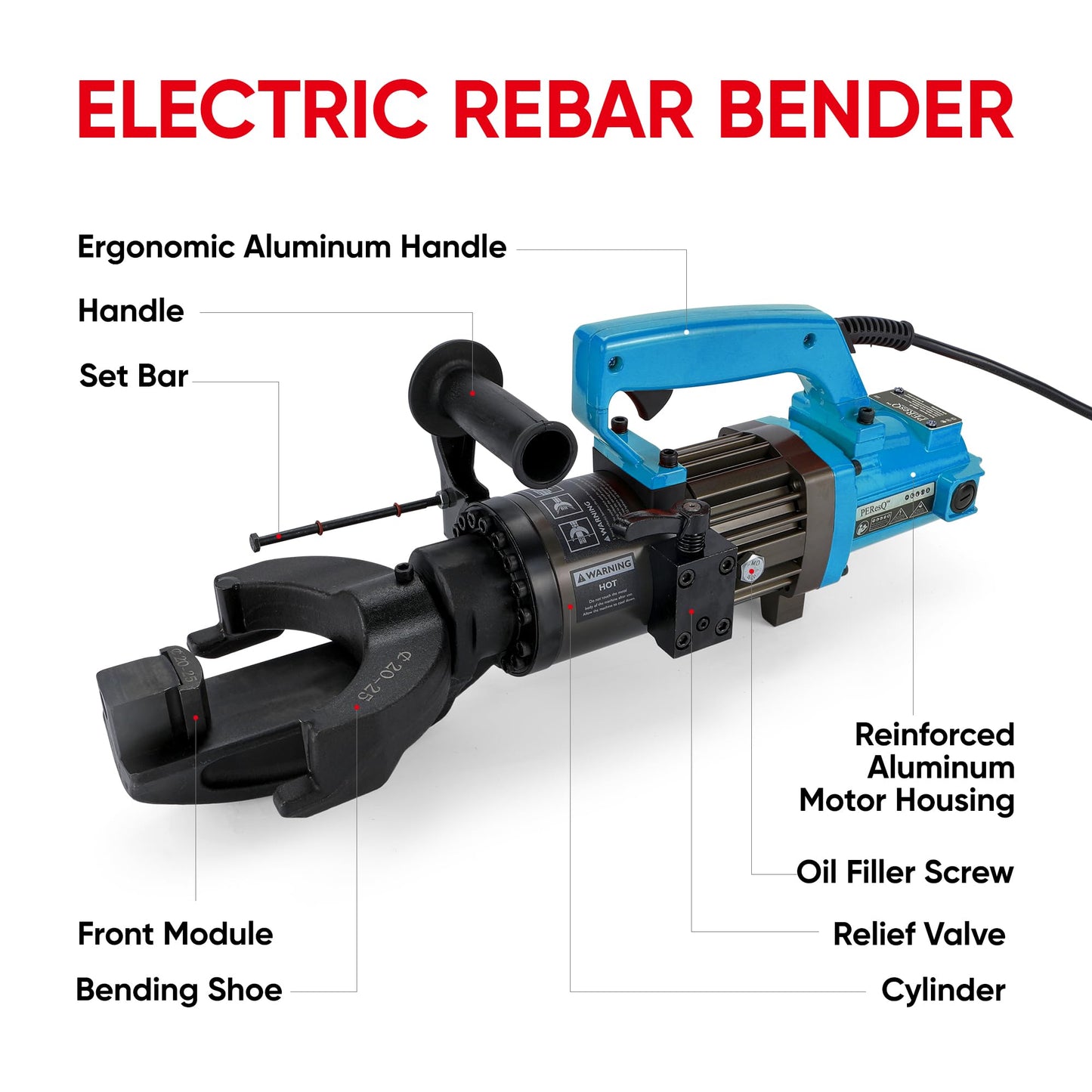 Electric Hydraulic Rebar Bender, 1500W 120V Portable Rebar Bender, Bending up to 1″ (#8, 25mm) Rebar, Lightweight 30 lb Aluminum Body, NRB-25 (NRB-25 Blue)