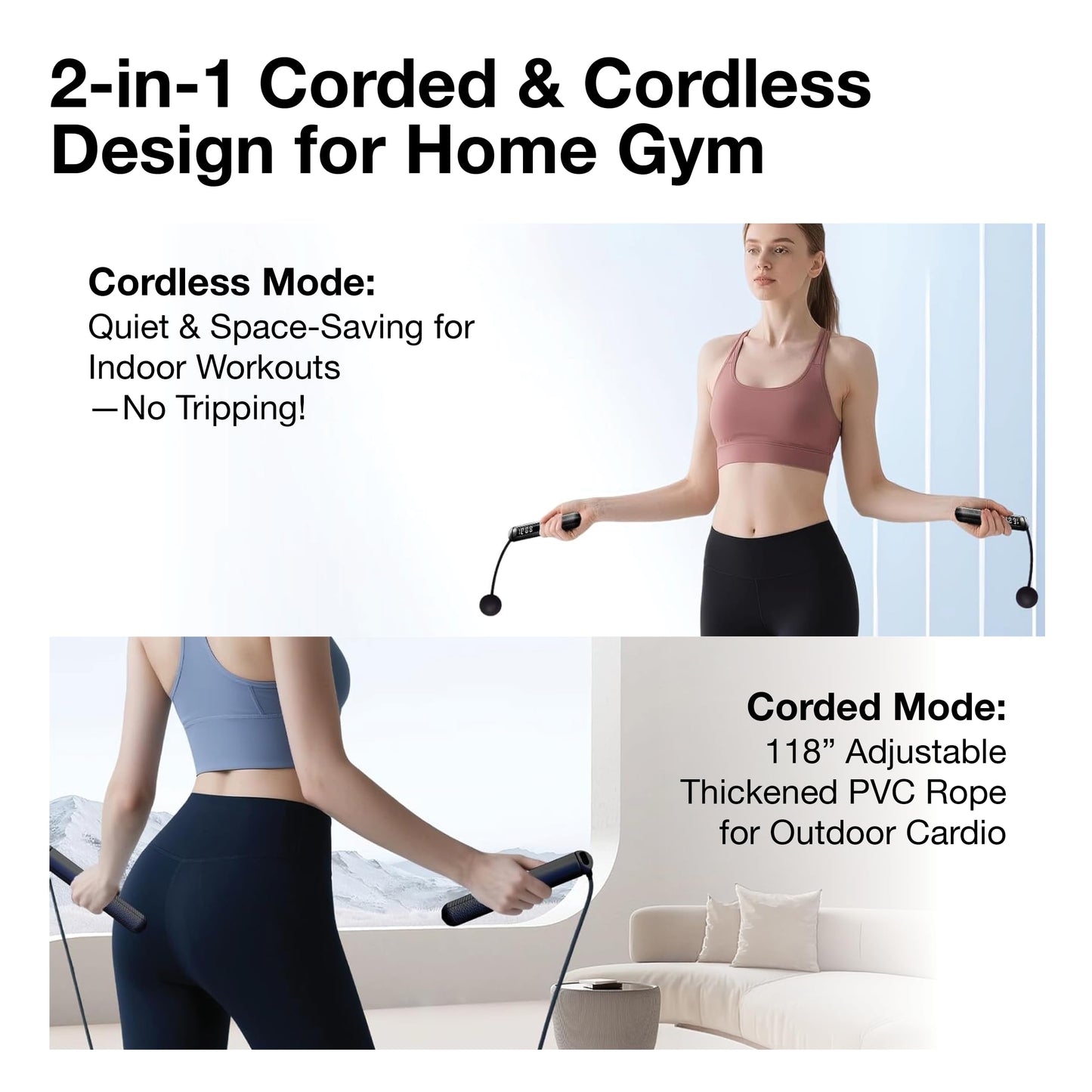 SaintCos Cordless Gravity Jump Rope, Smart Jump Rope with Counter for Gym, Fat Burning & Calorie Burn, APP Data Analysis, Home Workout Equipment for Women ＆ Men (Black)